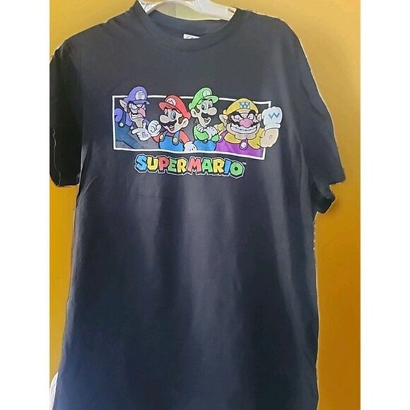 Nintendo Super Mario Brothers Tshirt Men Large Black Graphic Tee A106 Excellent - Picture 2 of 5